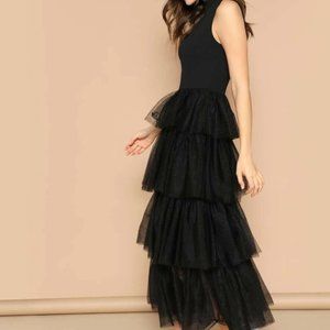 SHEIN Mixed Media Layered Mesh Ruffle Dress